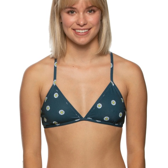 Jolyn TRIANGLE BIKINI TOP Floral Navy Blue Swimsuit Size S|Crossfit Surf Beach - Picture 1 of 6